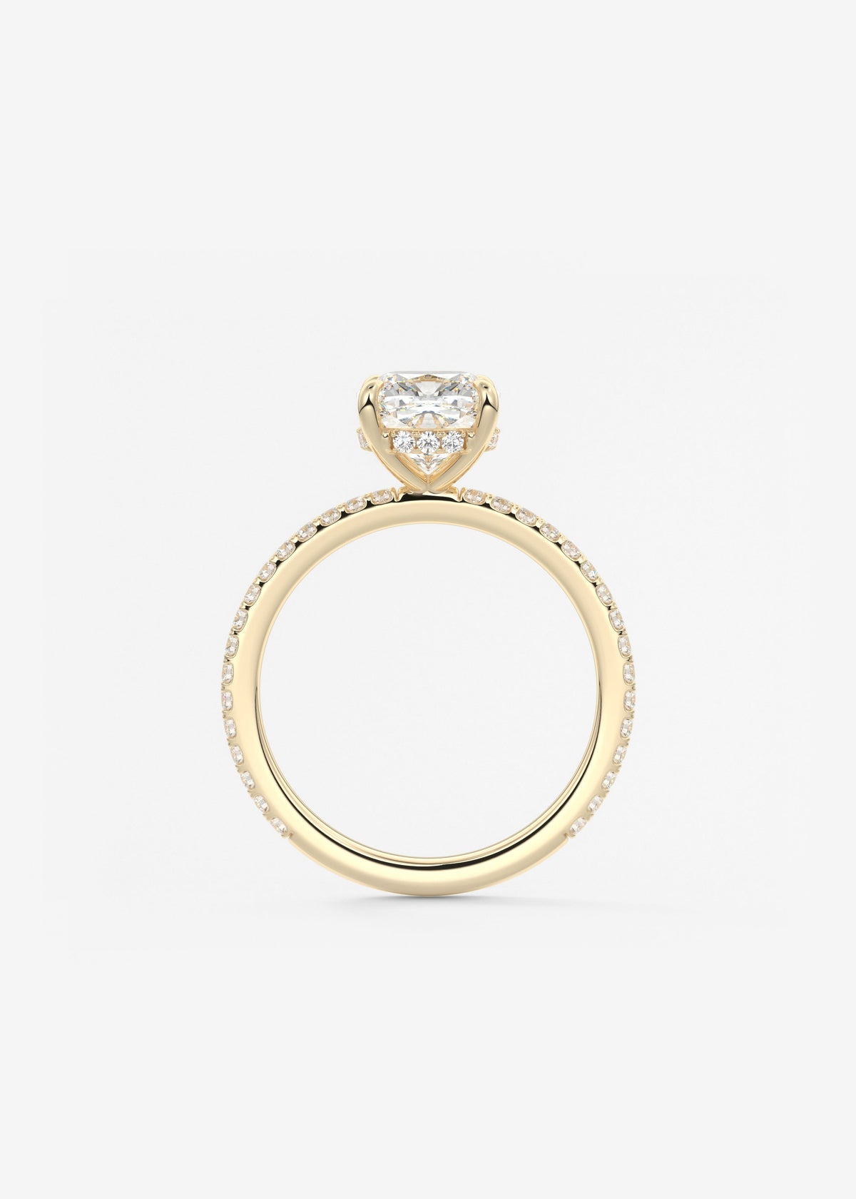 Cushion Hidden Halo Pave Lab Grown Diamond Engagement Ring