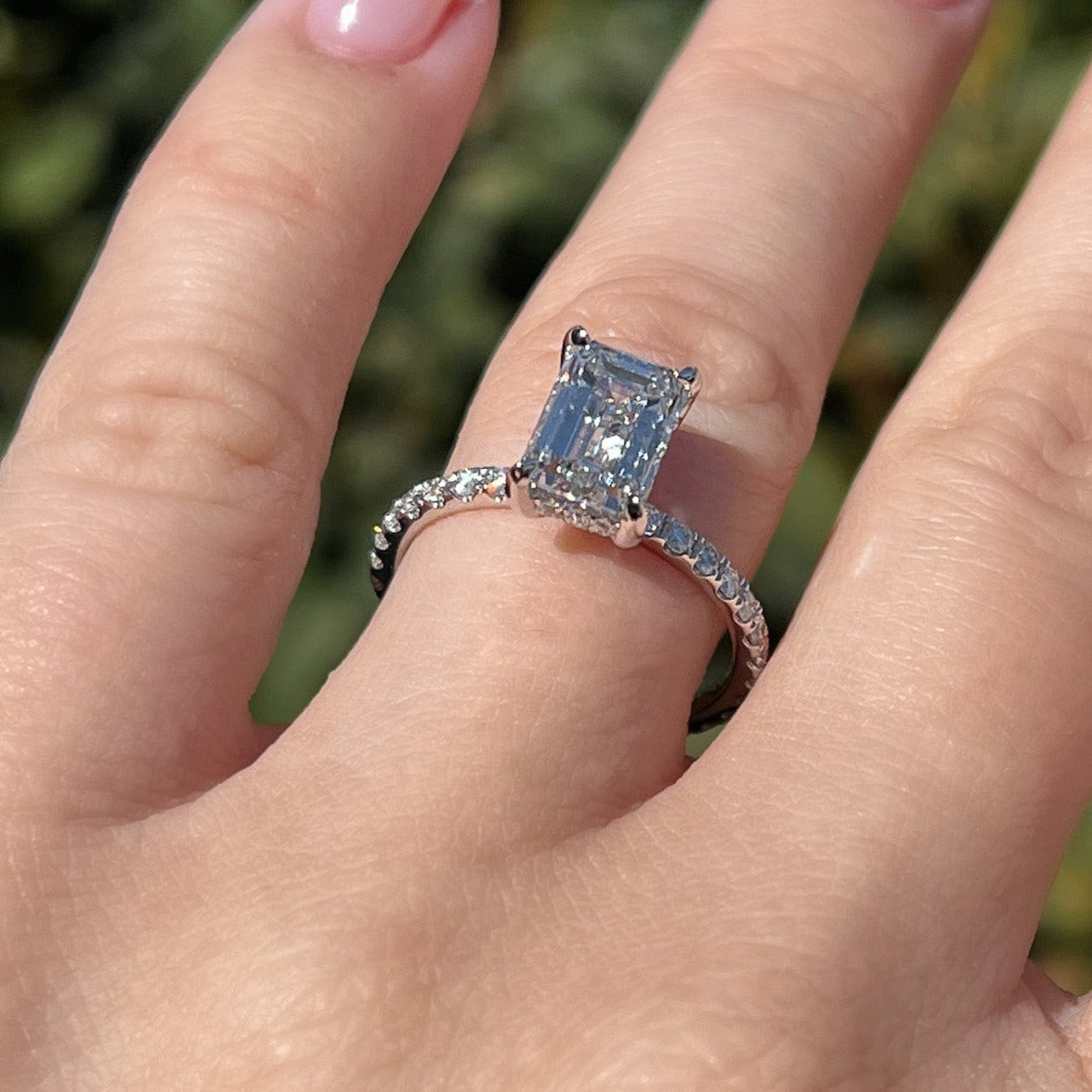 2.0 CT Emerald Pave Lab Grown Diamond Engagement Ring