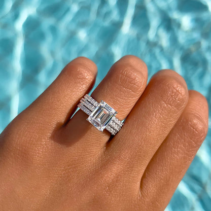 3 CT Emerald Pave Moissanite Engagement Ring