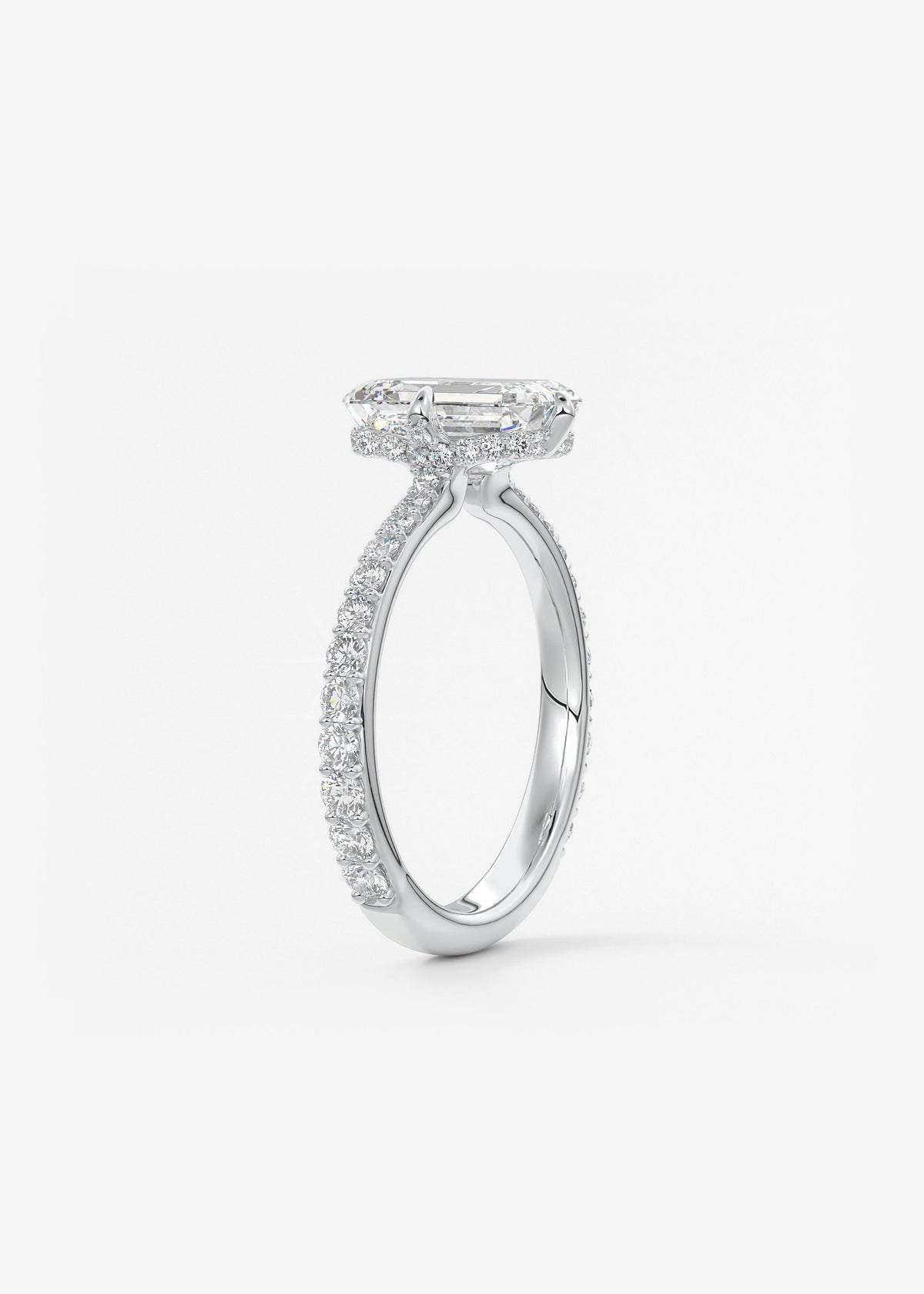 Emerald Hidden Halo Pave Lab Grown Diamond Engagement Ring