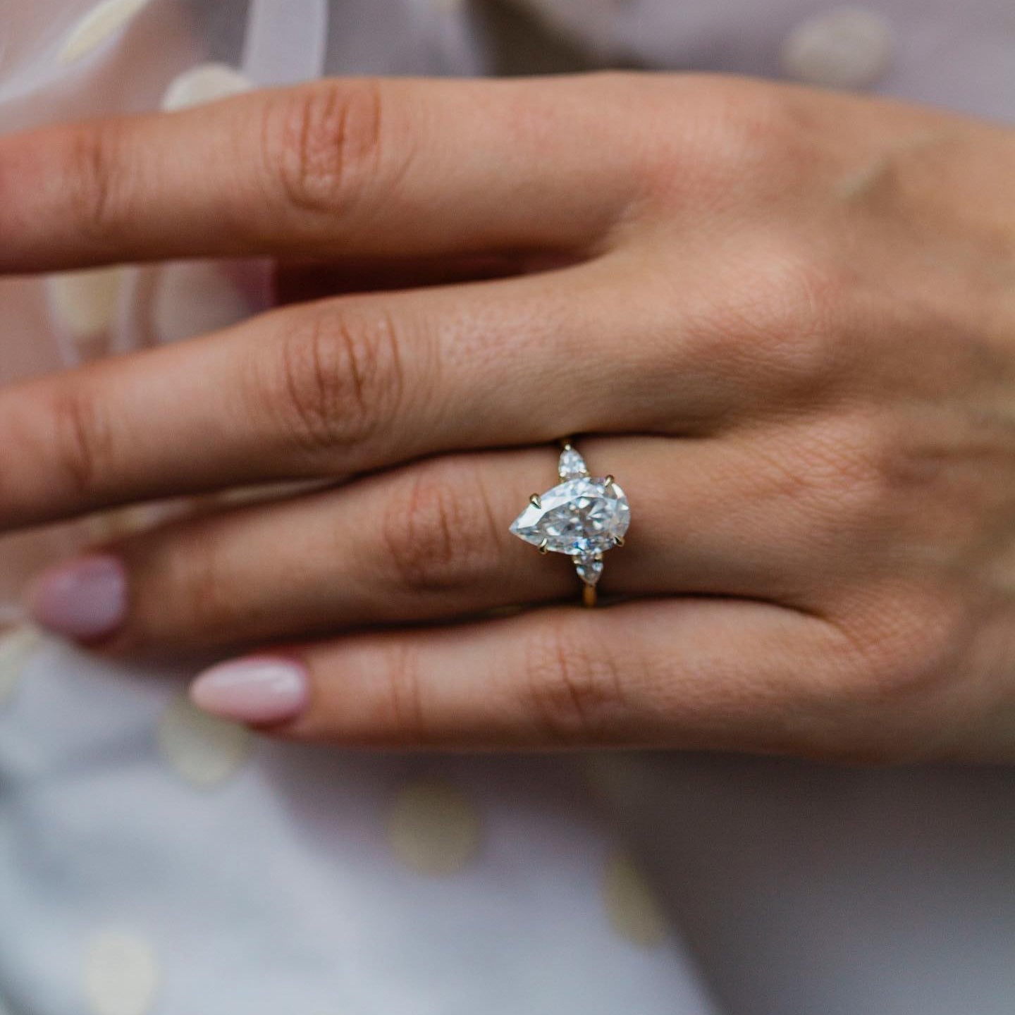 3.3 CT Pear Three Stone Lab Grown Diamond Engagement Ring