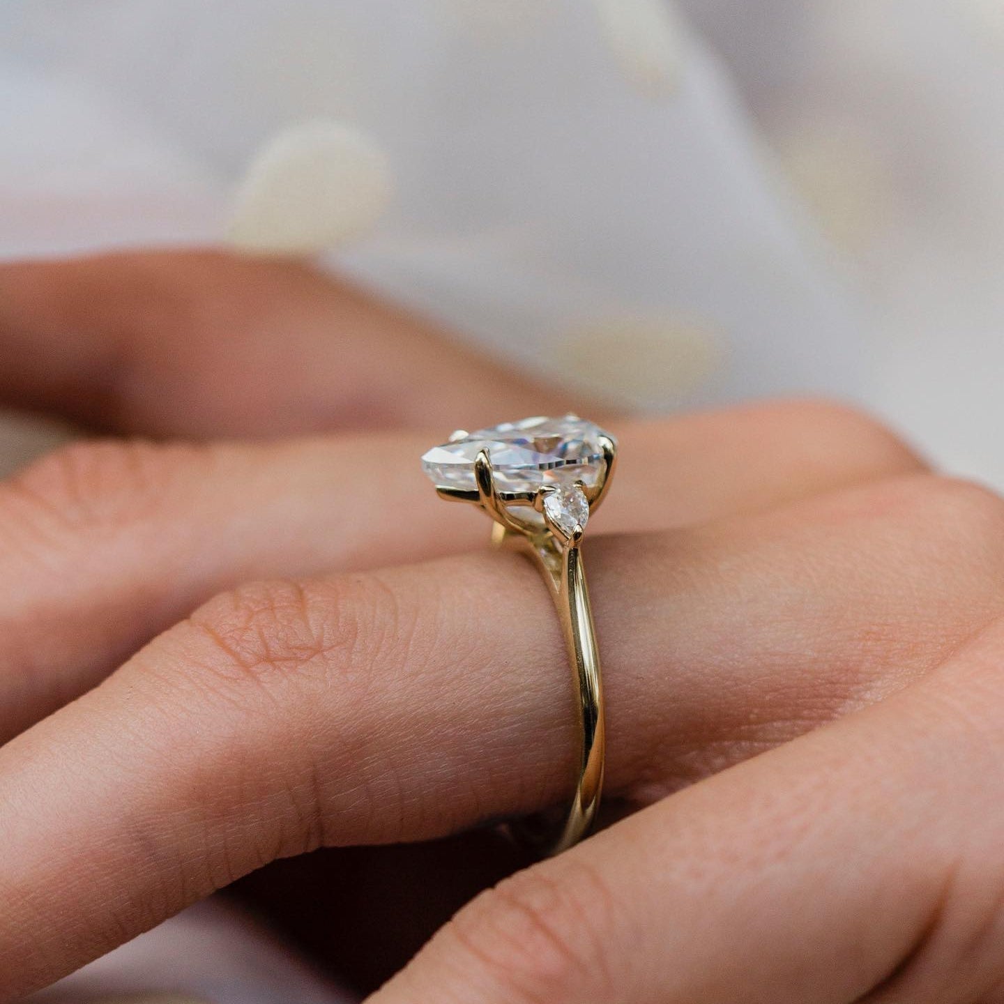 3.3 CT Pear Three Stone Lab Grown Diamond Engagement Ring
