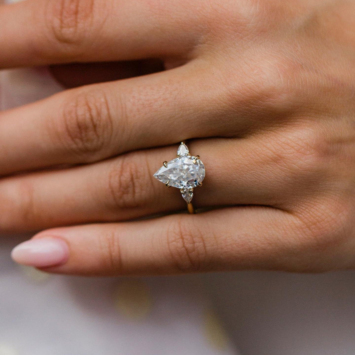 3.3 CT Pear Three Stone Lab Grown Diamond Engagement Ring