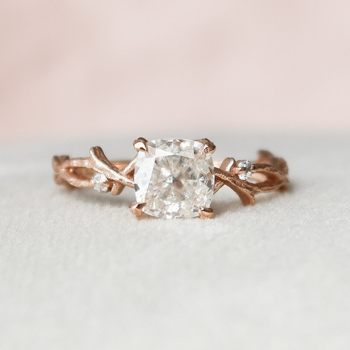 1 CT Cushion Twig Pave Lab Grown Diamond Engagement Ring