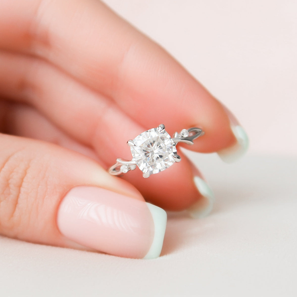 2 CT Cushion Twig Pave Lab Grown Diamond Engagement Ring