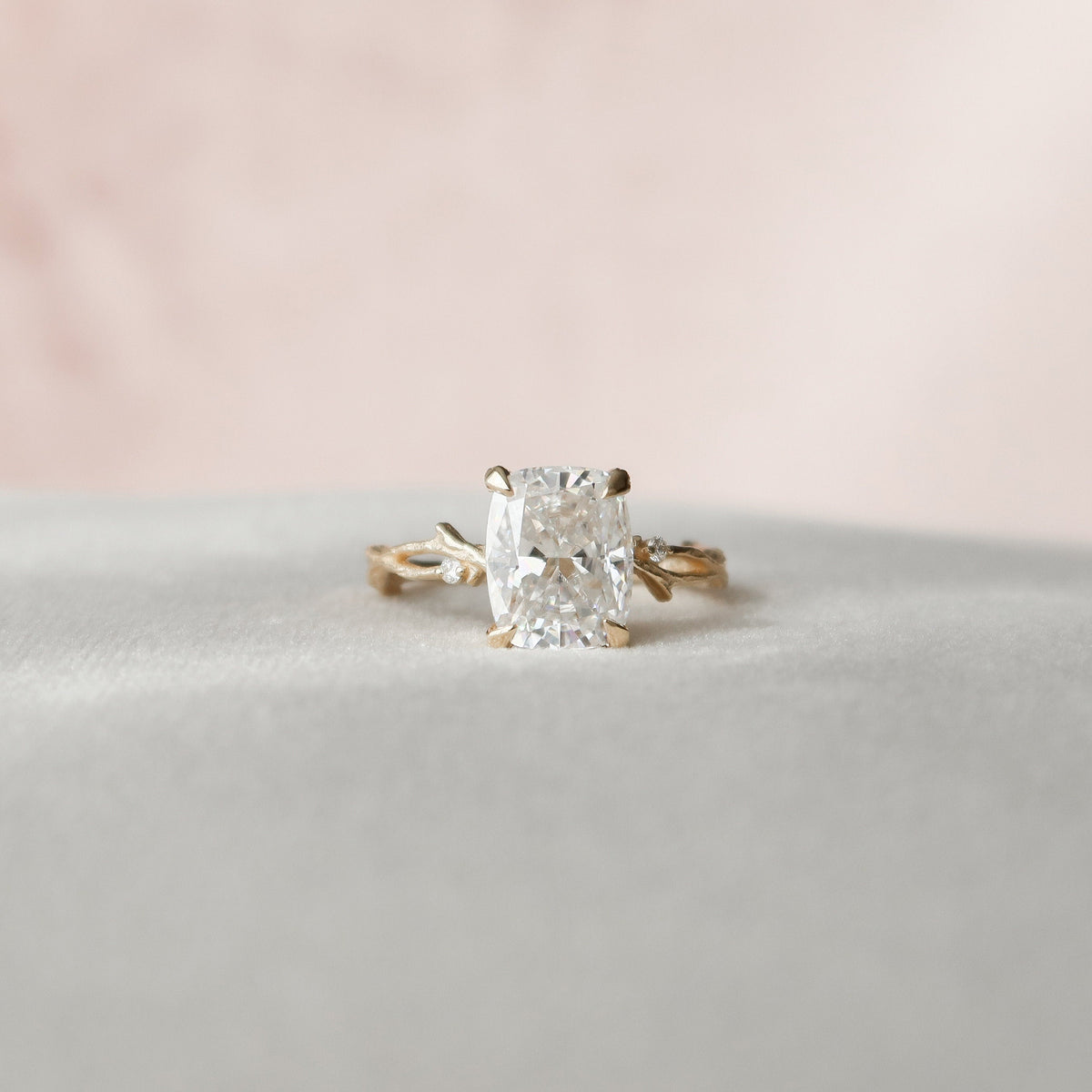 4 CT Cushion Twig Pave Lab Grown Diamond Engagement Ring