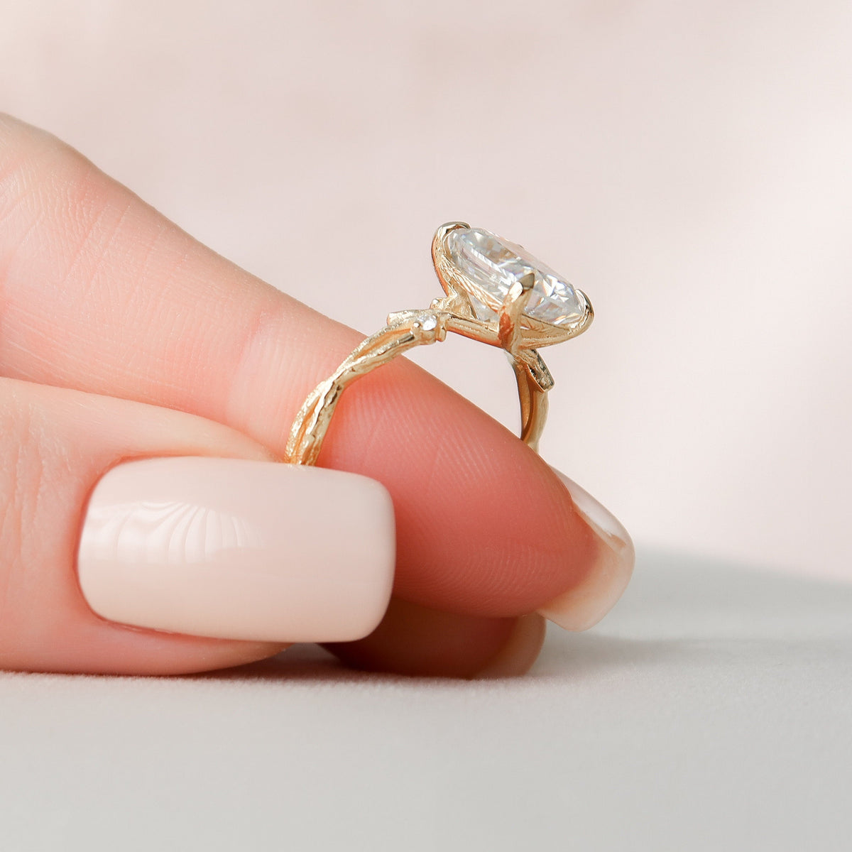 4 CT Cushion Twig Pave Lab Grown Diamond Engagement Ring