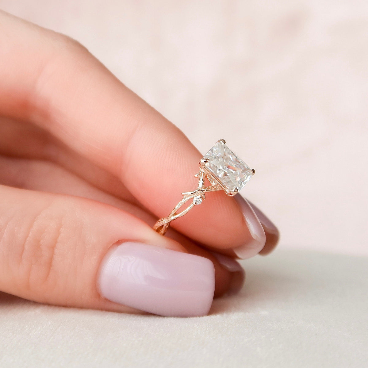 2 CT Radiant Twig Pave Lab Grown Diamond Engagement Ring