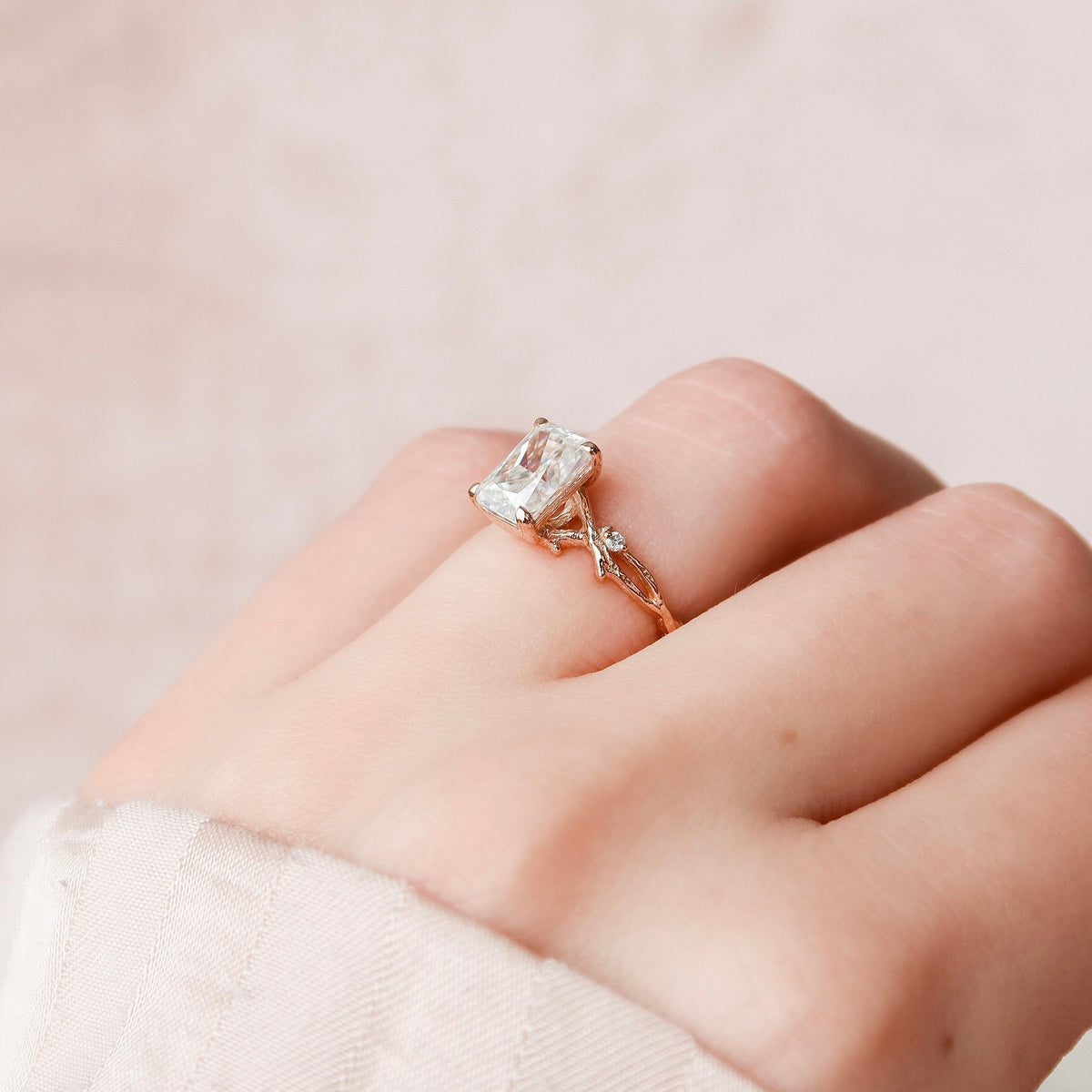 2 CT Radiant Twig Pave Lab Grown Diamond Engagement Ring