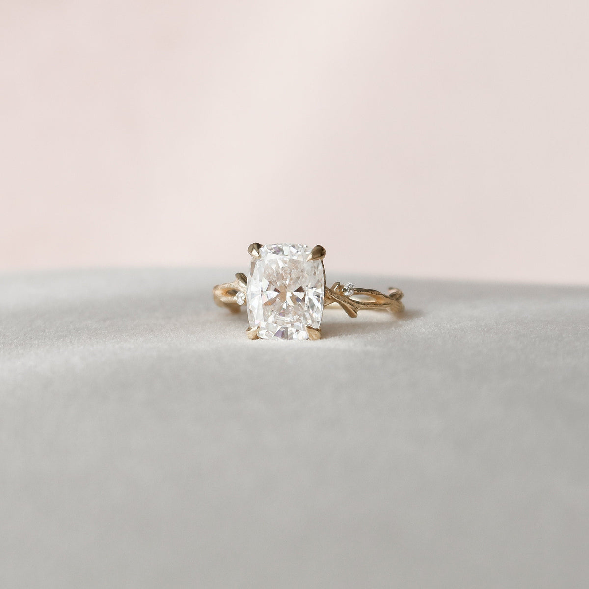 4 CT Cushion Twig Pave Lab Grown Diamond Engagement Ring