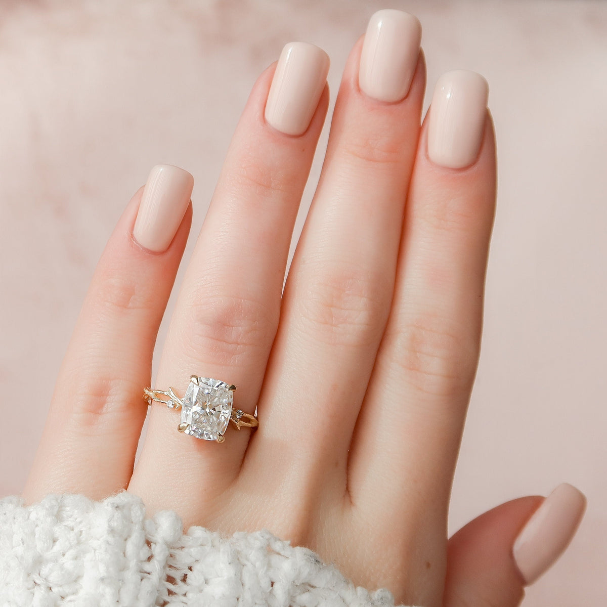 4 CT Cushion Twig Pave Lab Grown Diamond Engagement Ring