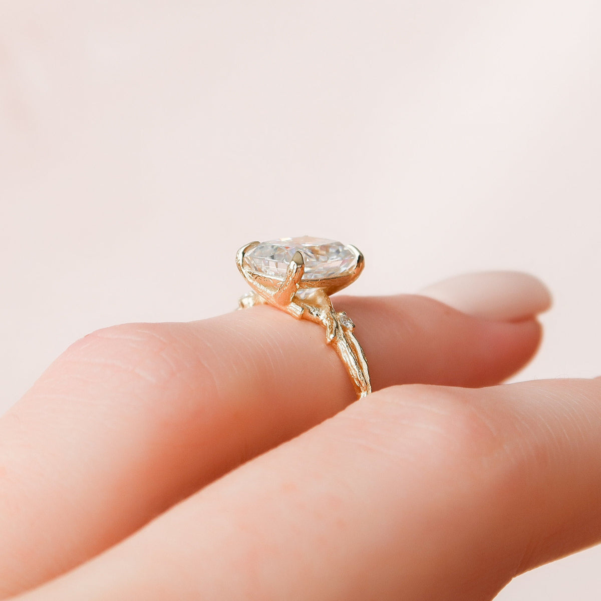 4 CT Cushion Twig Pave Lab Grown Diamond Engagement Ring