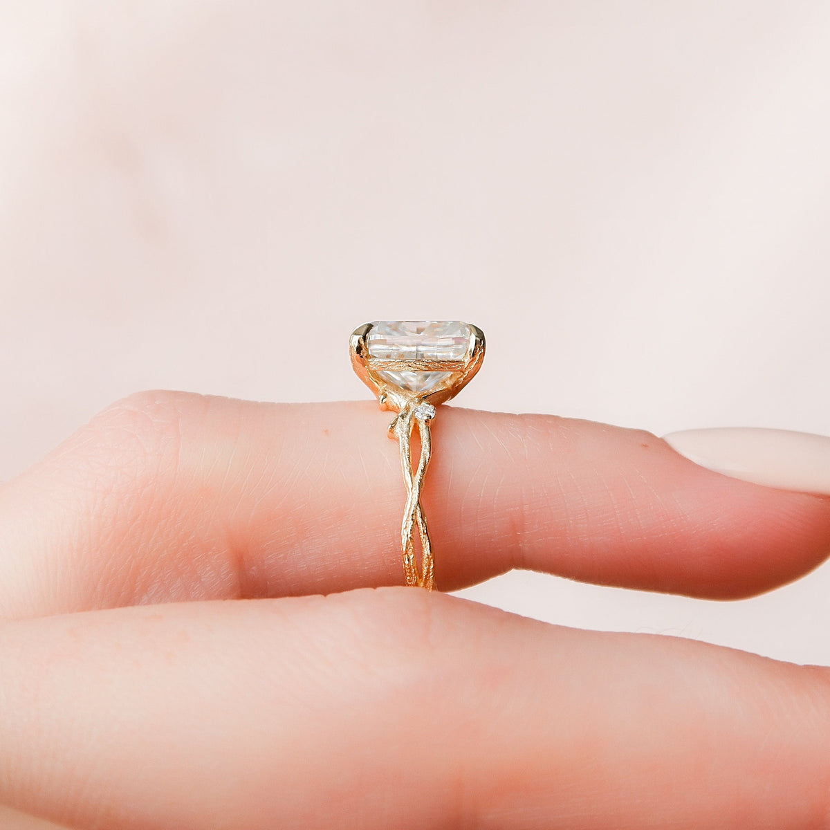 4 CT Cushion Twig Pave Lab Grown Diamond Engagement Ring