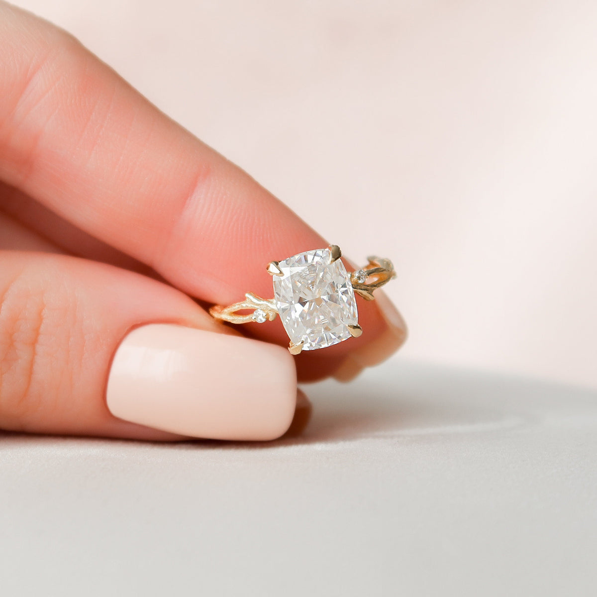 4 CT Cushion Twig Pave Lab Grown Diamond Engagement Ring