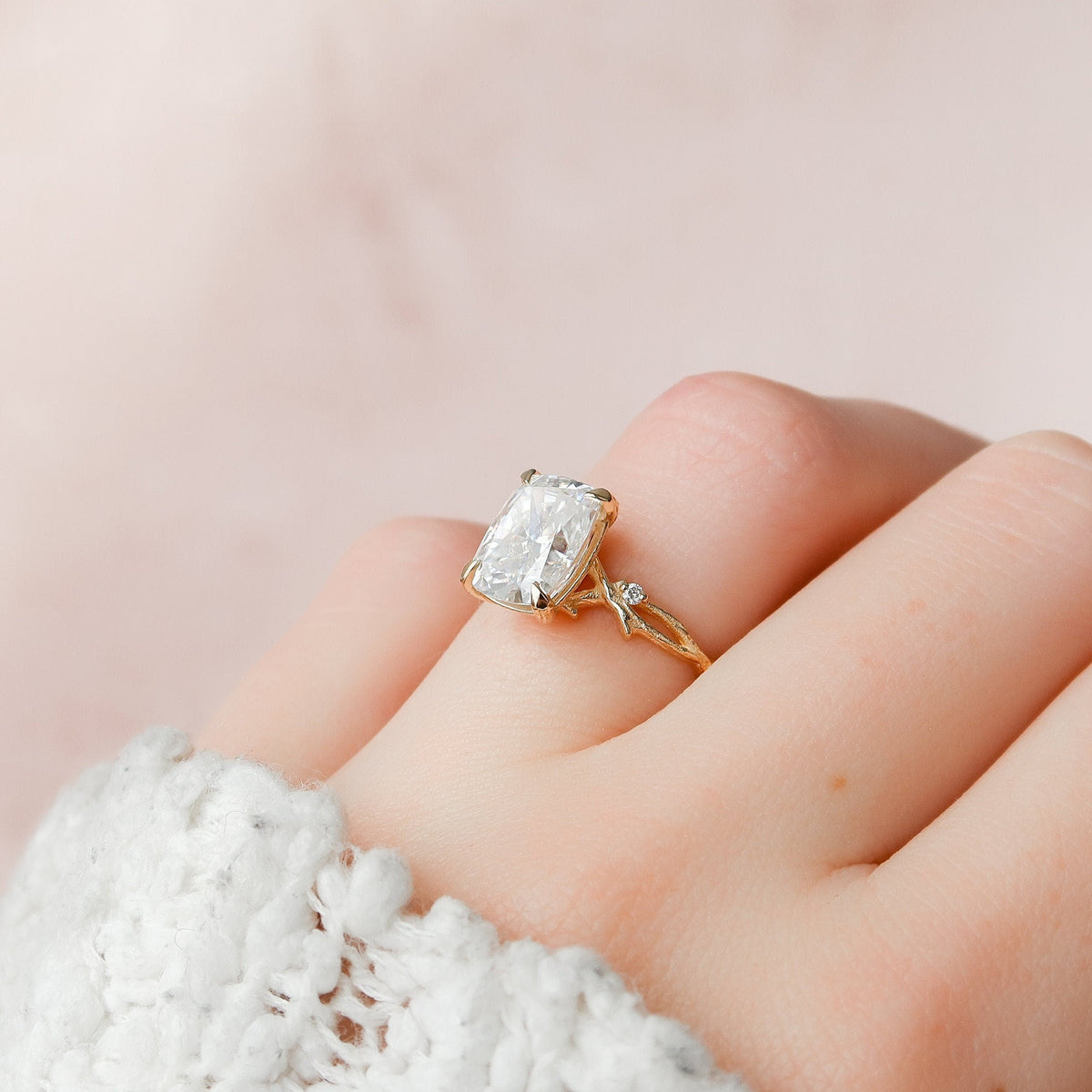 4 CT Cushion Twig Pave Lab Grown Diamond Engagement Ring
