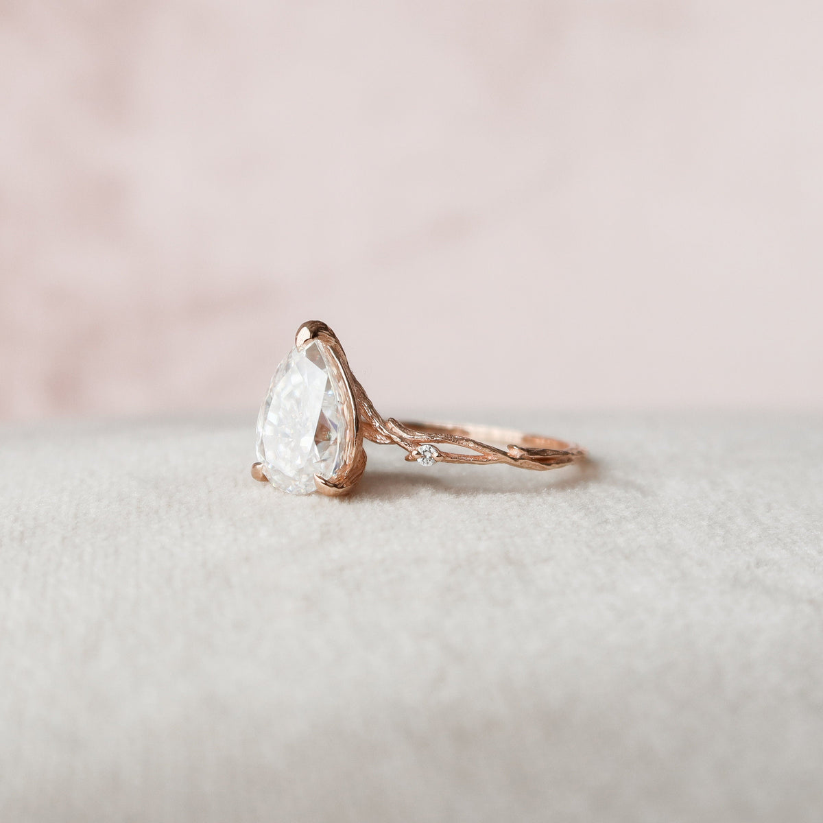 2 CT Pear Twig Pave Lab Grown Diamond Engagement Ring