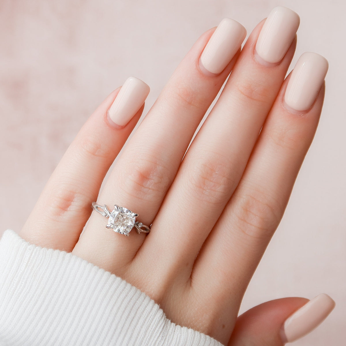 2 CT Cushion Twig Pave Lab Grown Diamond Engagement Ring