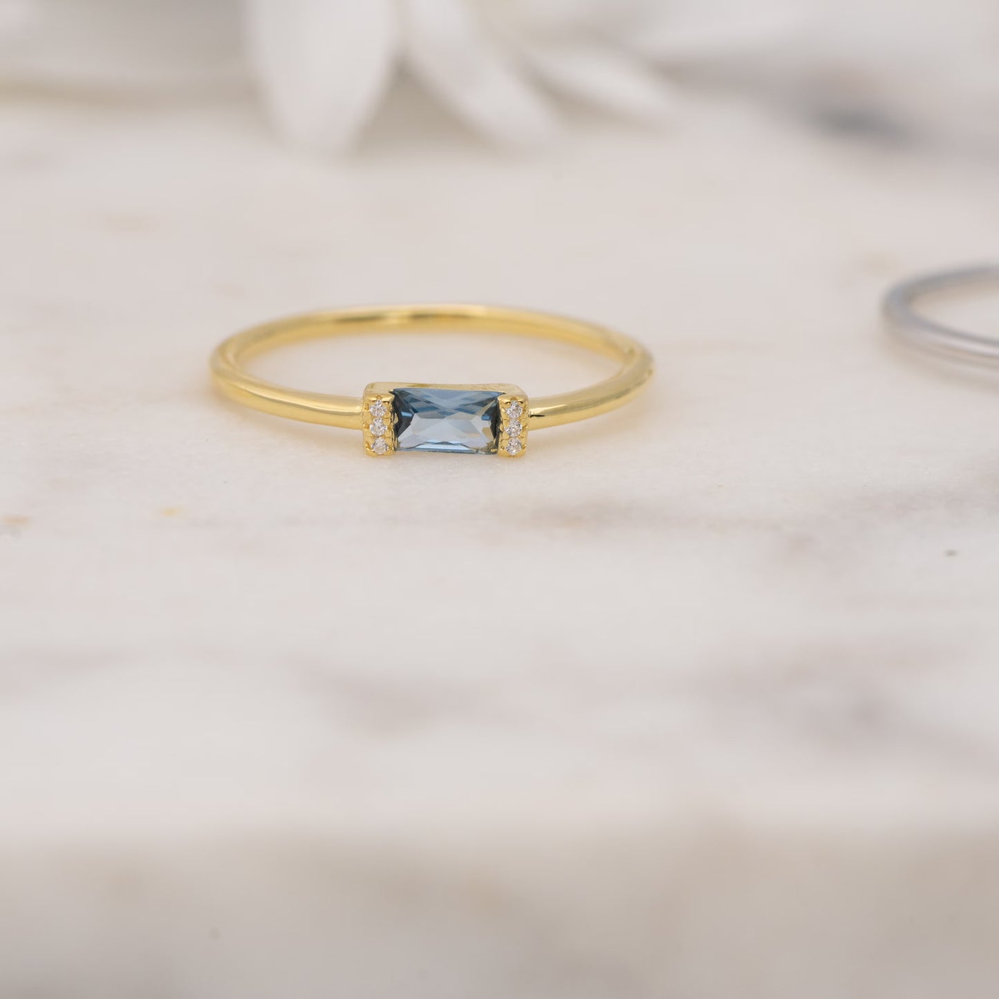 0.5 CT Baguette Three Stone Lab-Grown Aquamarine Gemstone Engagement Ring