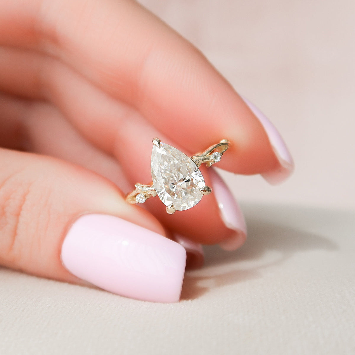 2 CT Pear Twig Pave Lab Grown Diamond Engagement Ring