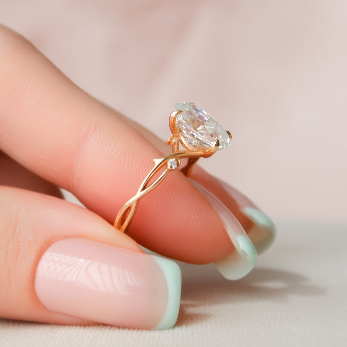 2 CT Oval Twig Pave Lab Grown Diamond Engagement Ring