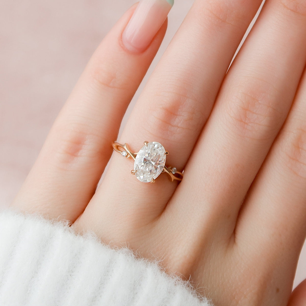 2 CT Oval Twig Pave Lab Grown Diamond Engagement Ring