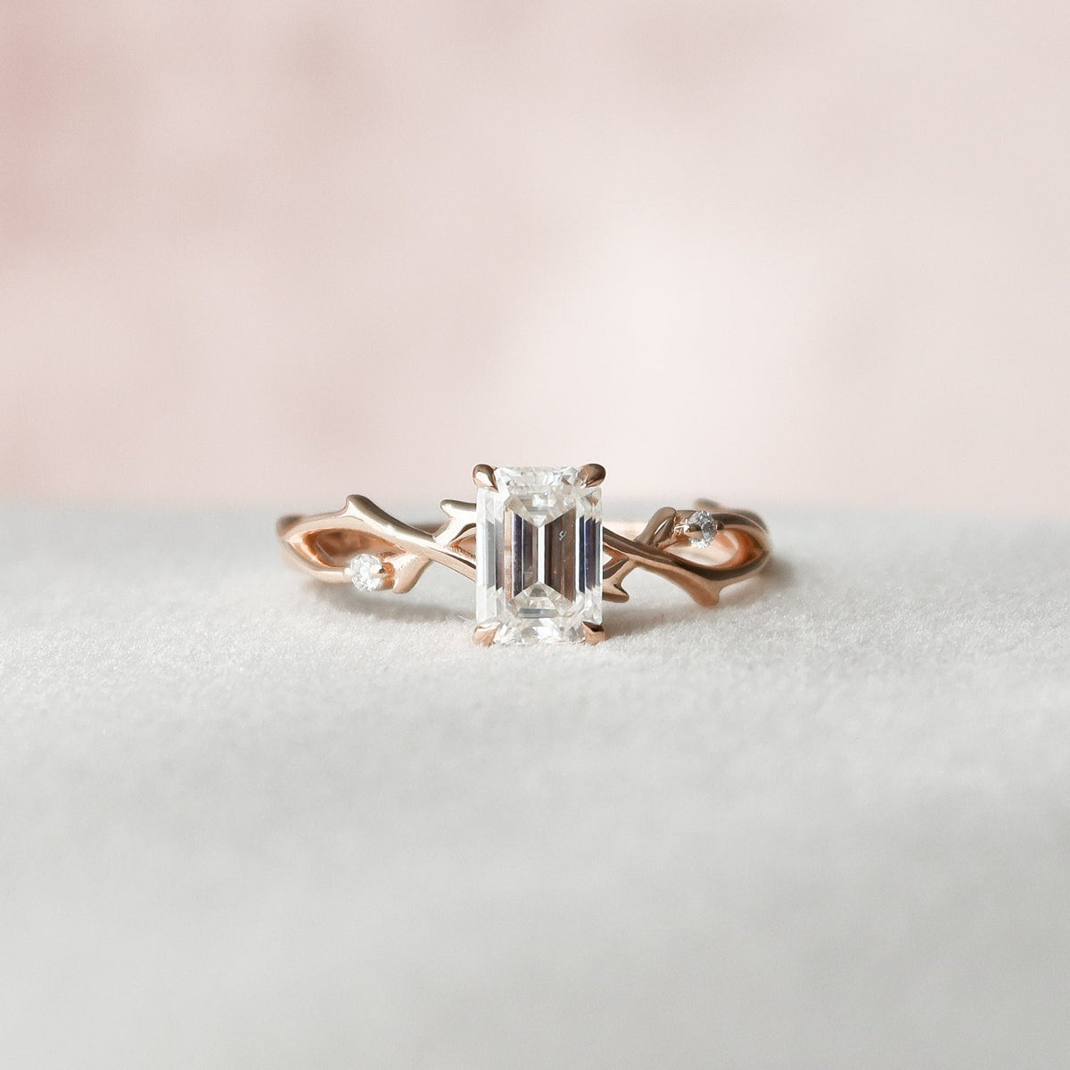 1 CT Emerald Twig Pave Lab Grown Diamond Engagement Ring