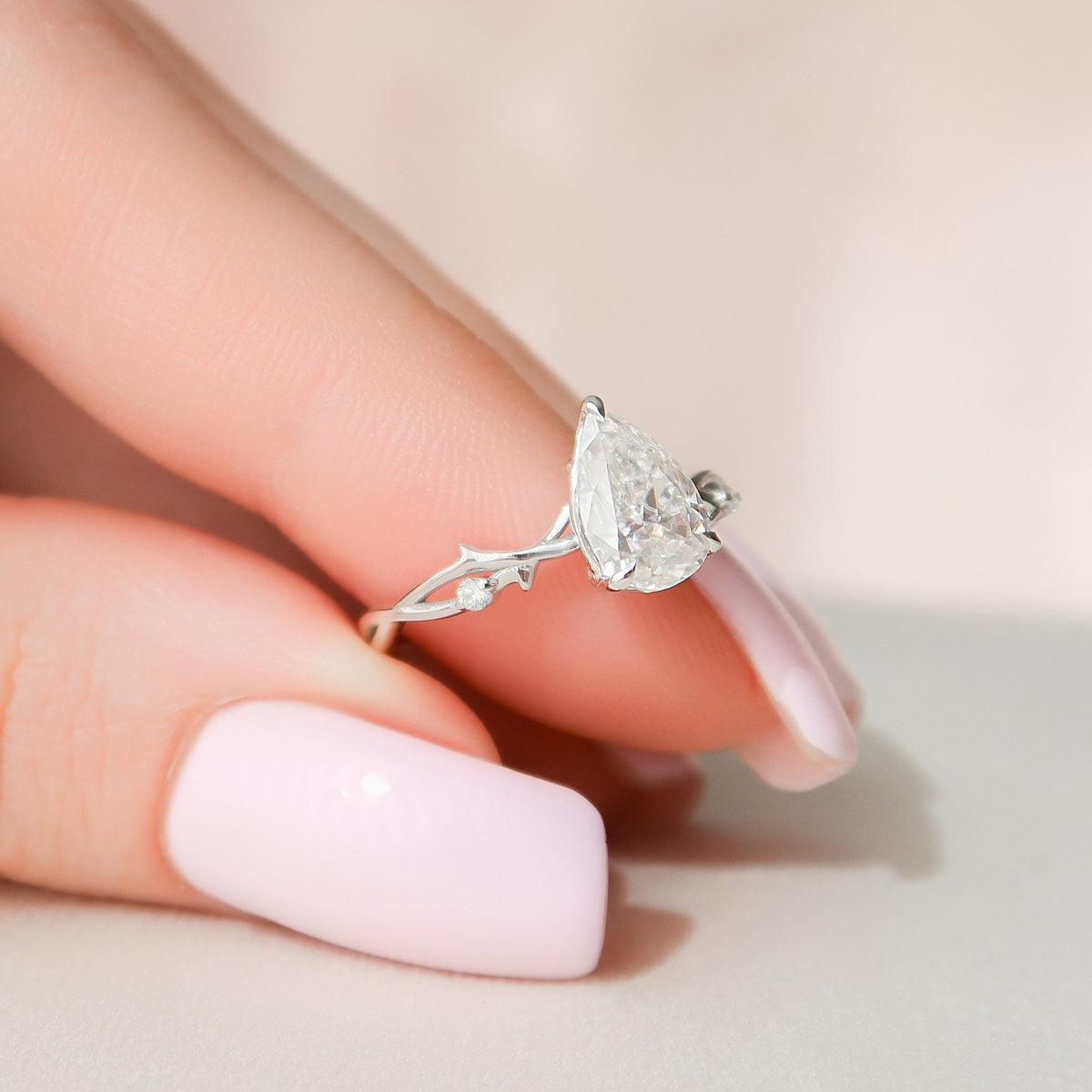 1 CT Pear Twig Pave Lab Grown Diamond Engagement Ring