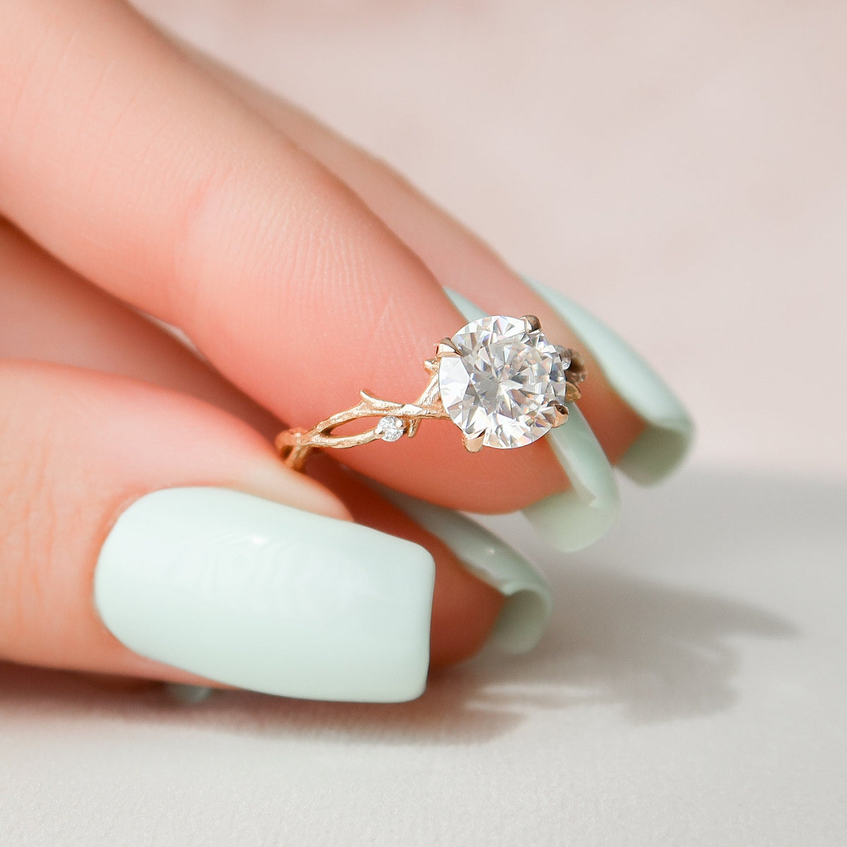 1.5 CT Round Twig Pave Lab Grown Diamond Engagement Ring