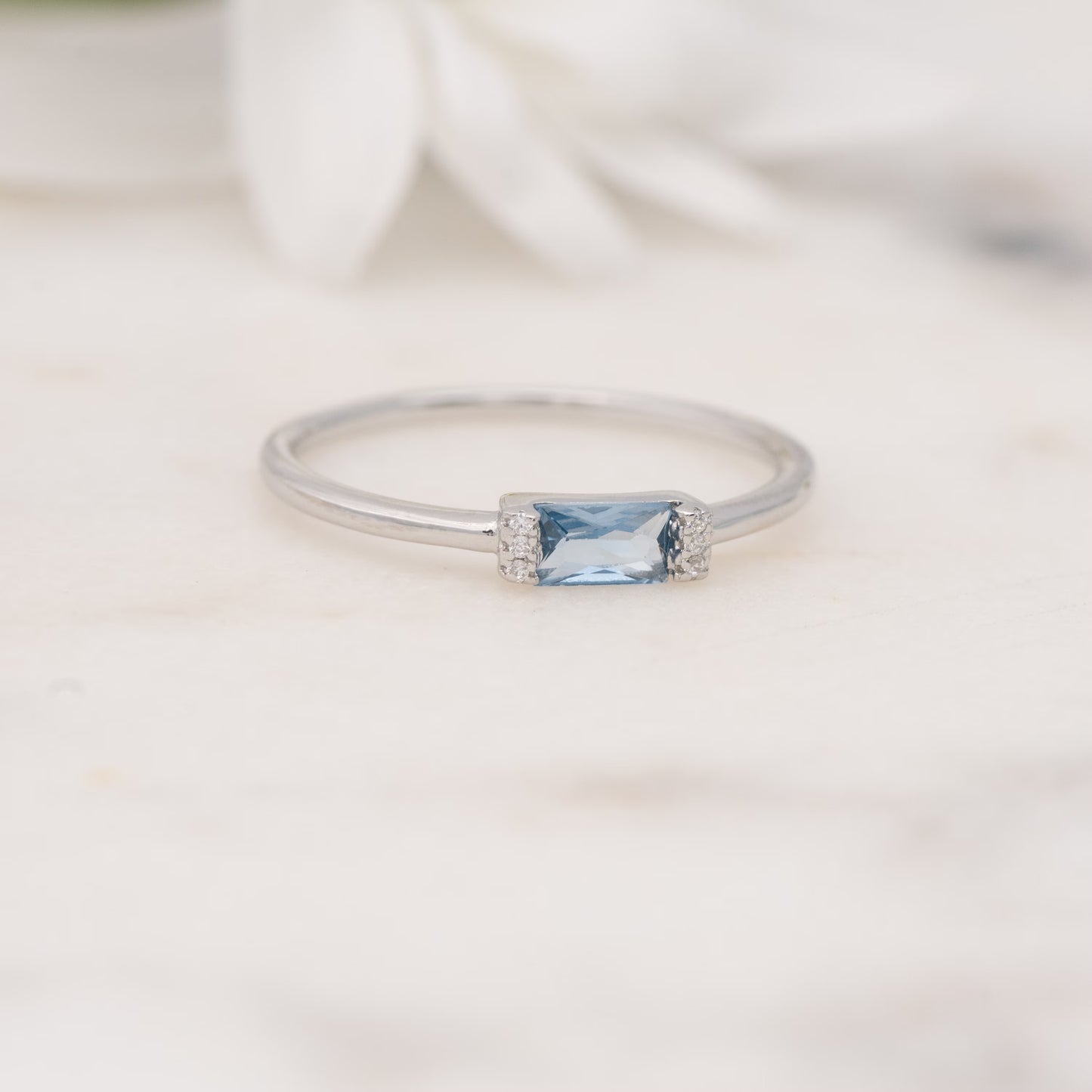 0.5 CT Baguette Three Stone Lab-Grown Aquamarine Gemstone Engagement Ring