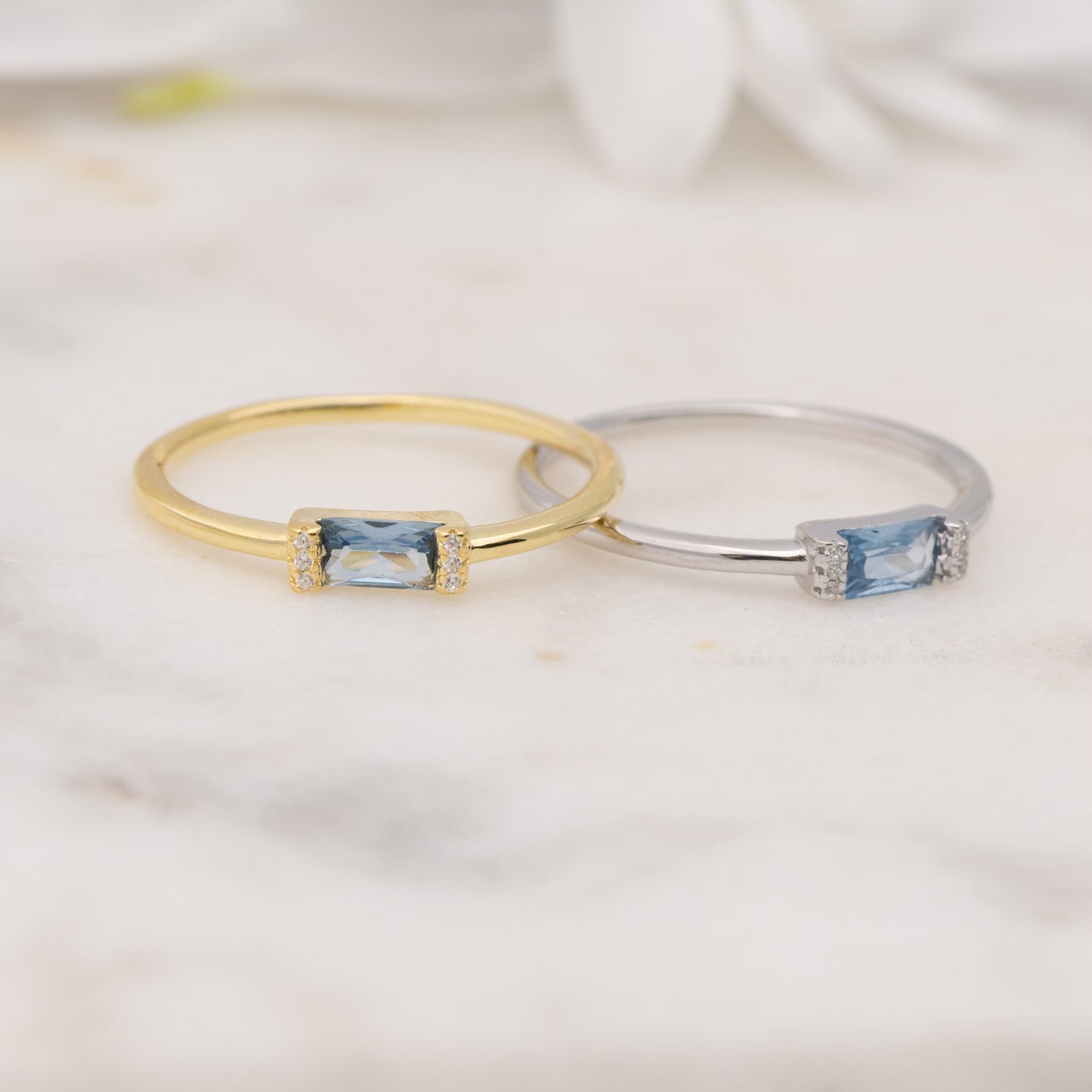 0.5 CT Baguette Three Stone Lab-Grown Aquamarine Gemstone Engagement Ring