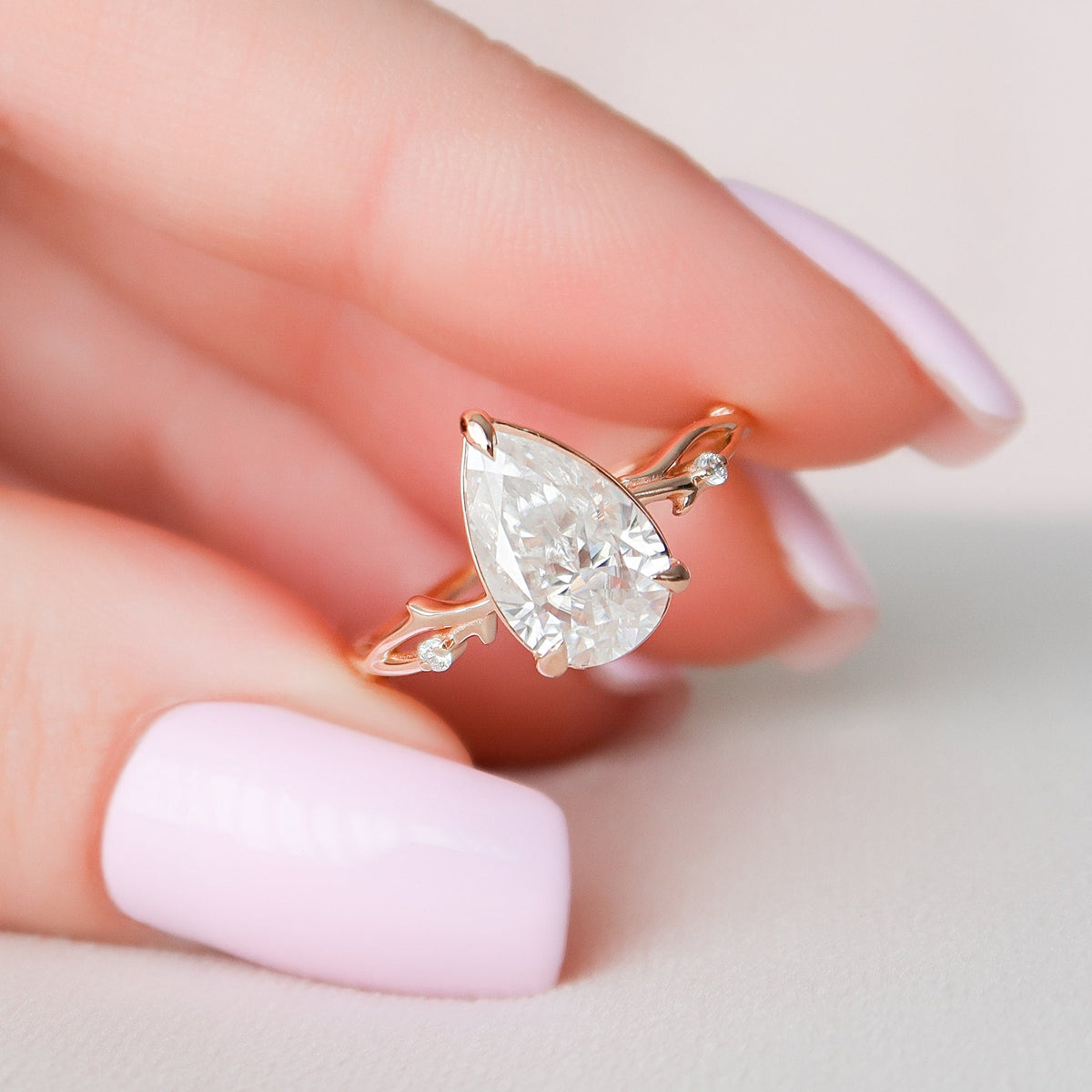 2 CT Pear Twig Pave Lab Grown Diamond Engagement Ring