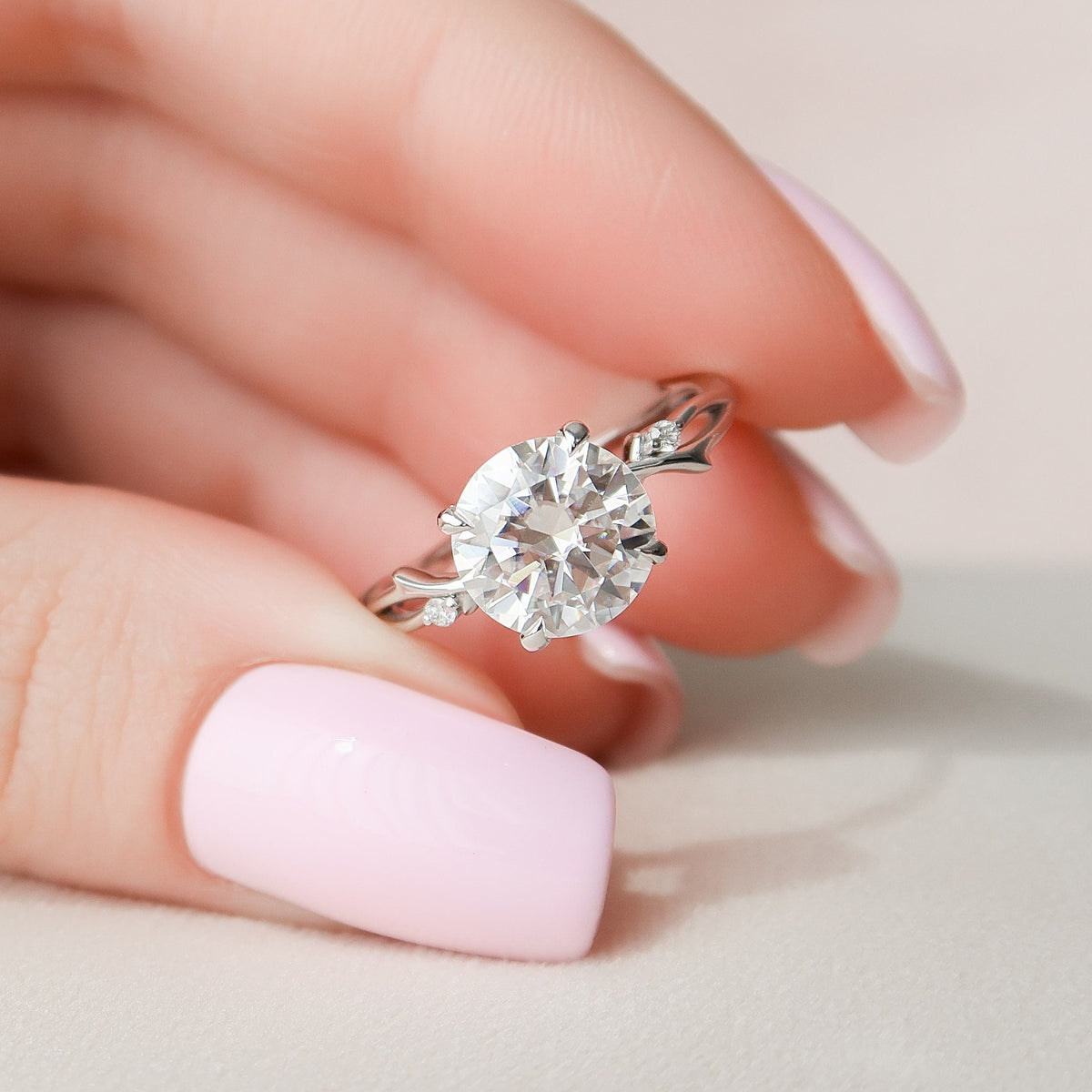 2.5 CT Round Twig Pave Lab Grown Diamond Engagement Ring