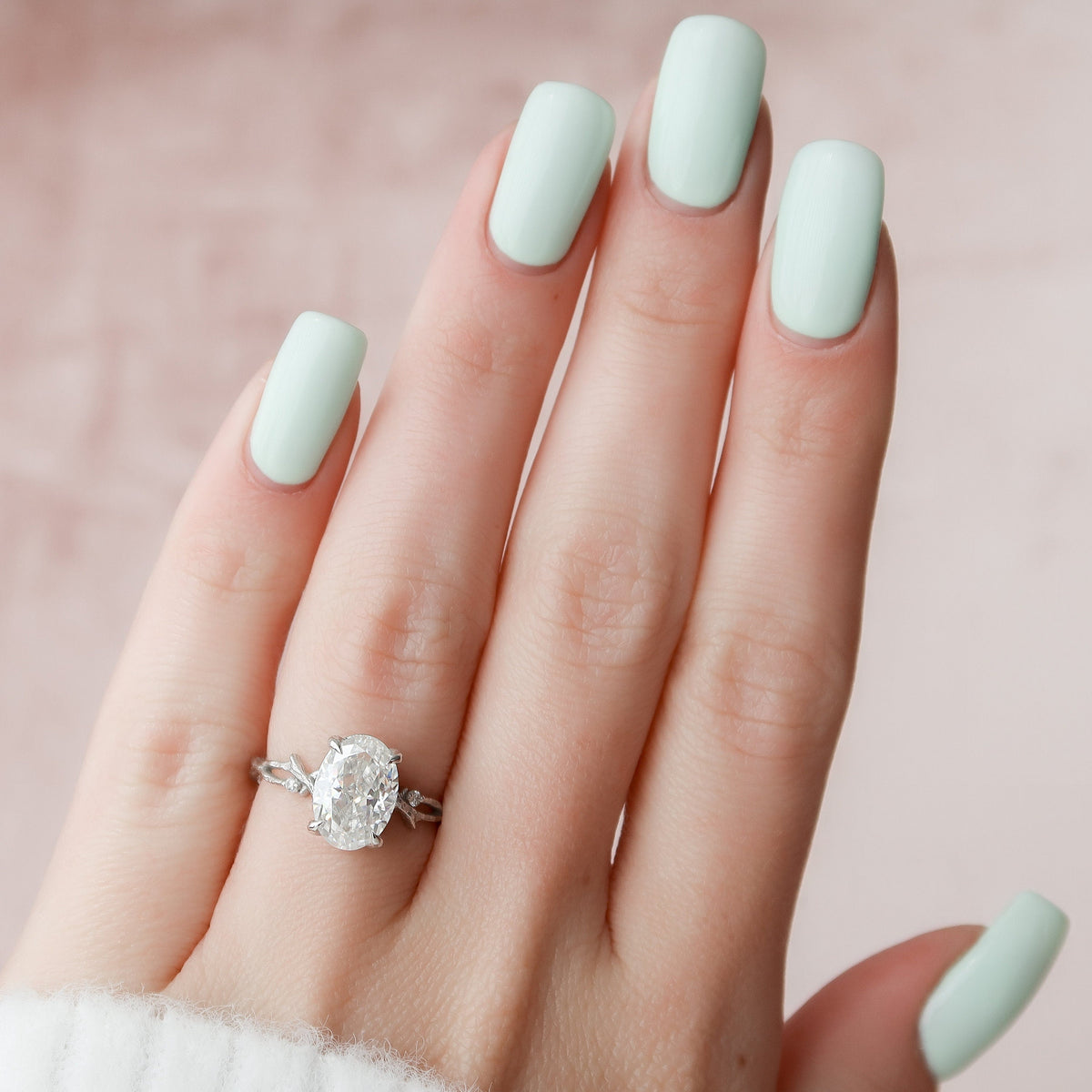 2 CT Oval Twig Pave Lab Grown Diamond Engagement Ring