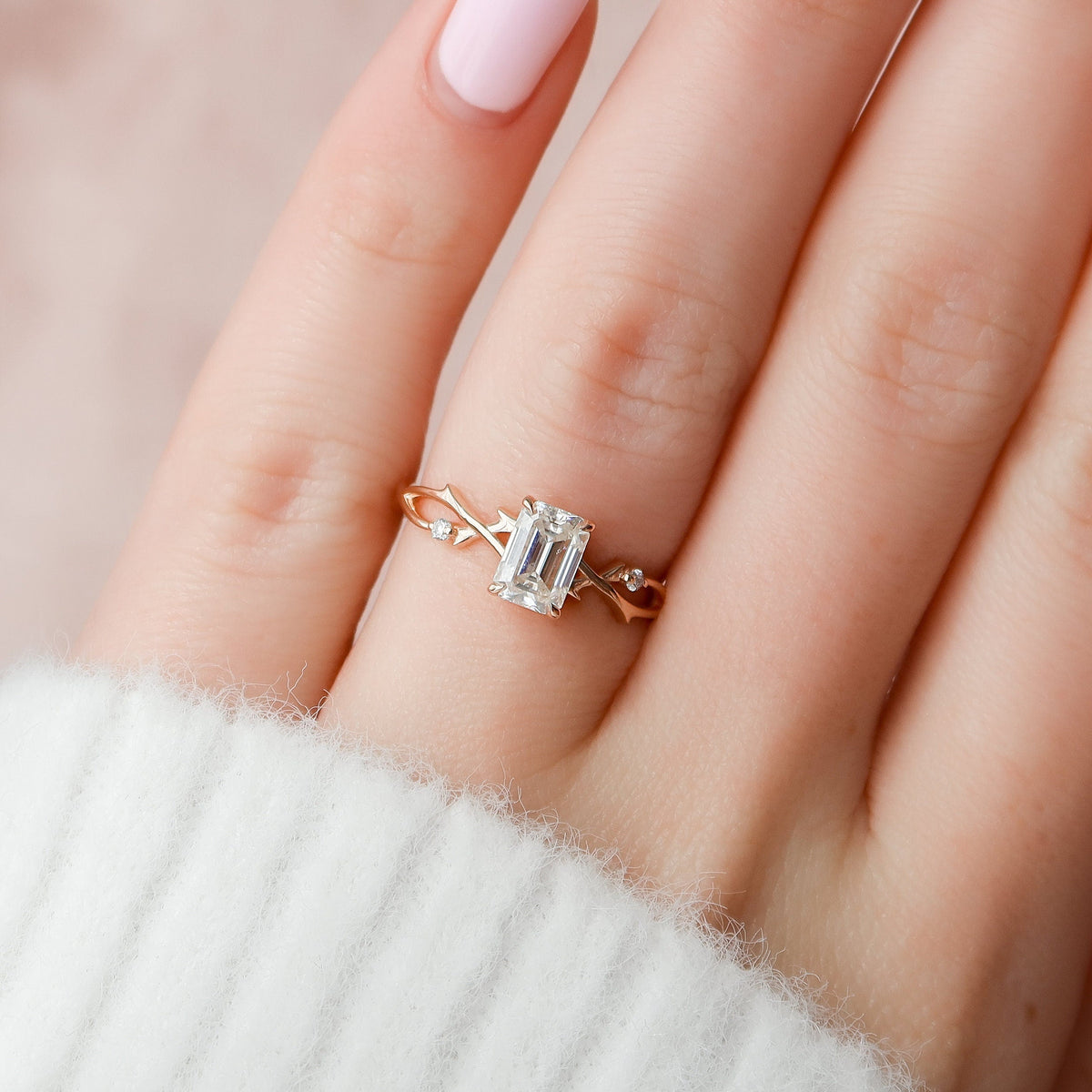 1 CT Emerald Twig Pave Lab Grown Diamond Engagement Ring