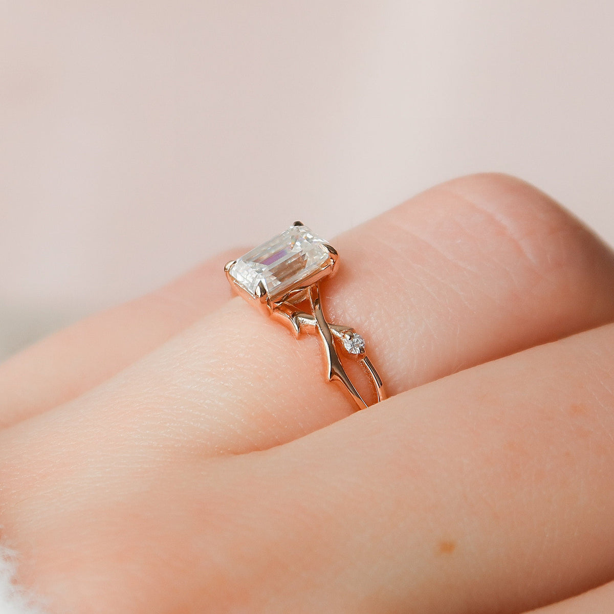 1 CT Emerald Twig Pave Lab Grown Diamond Engagement Ring