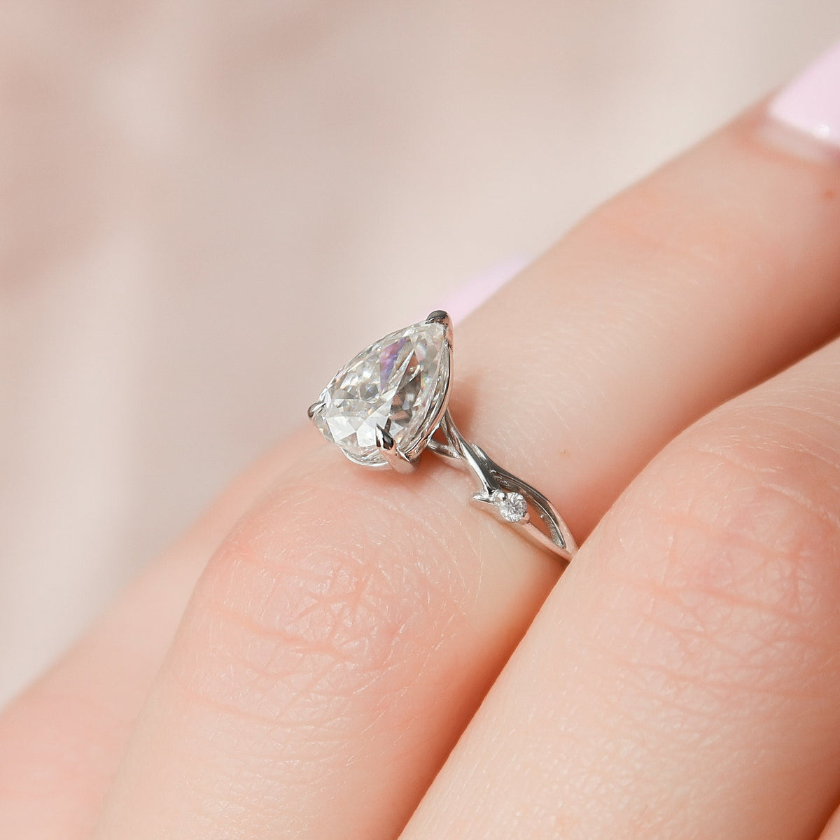 1 CT Pear Twig Pave Lab Grown Diamond Engagement Ring
