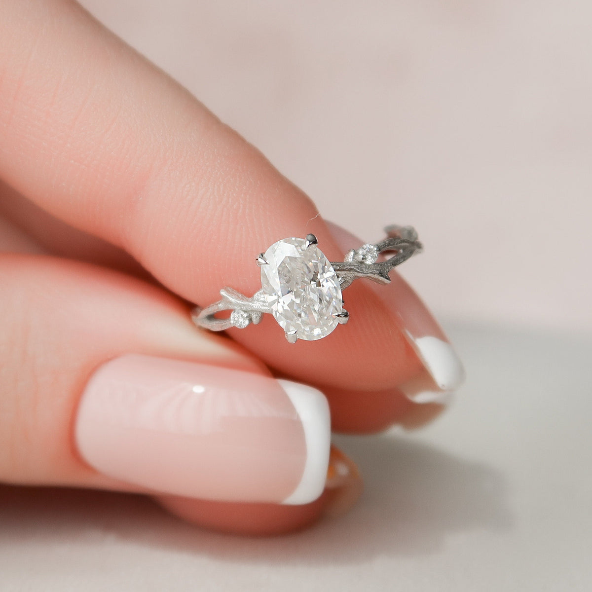 1 CT Oval Twig Pave Lab Grown Diamond Engagement Ring