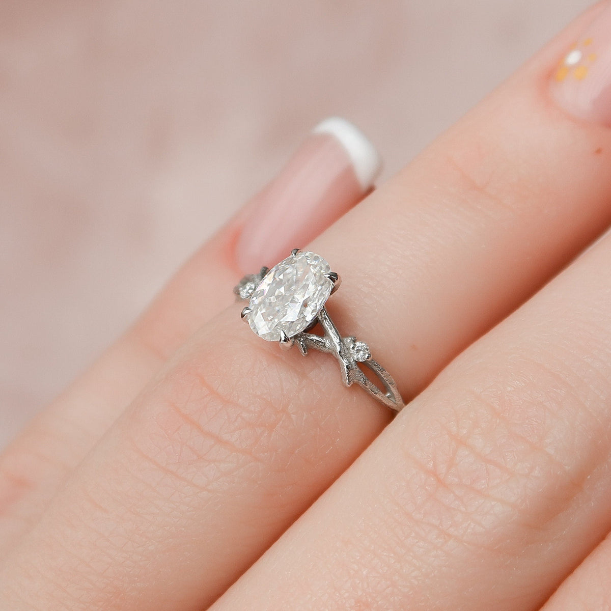 1 CT Oval Twig Pave Lab Grown Diamond Engagement Ring