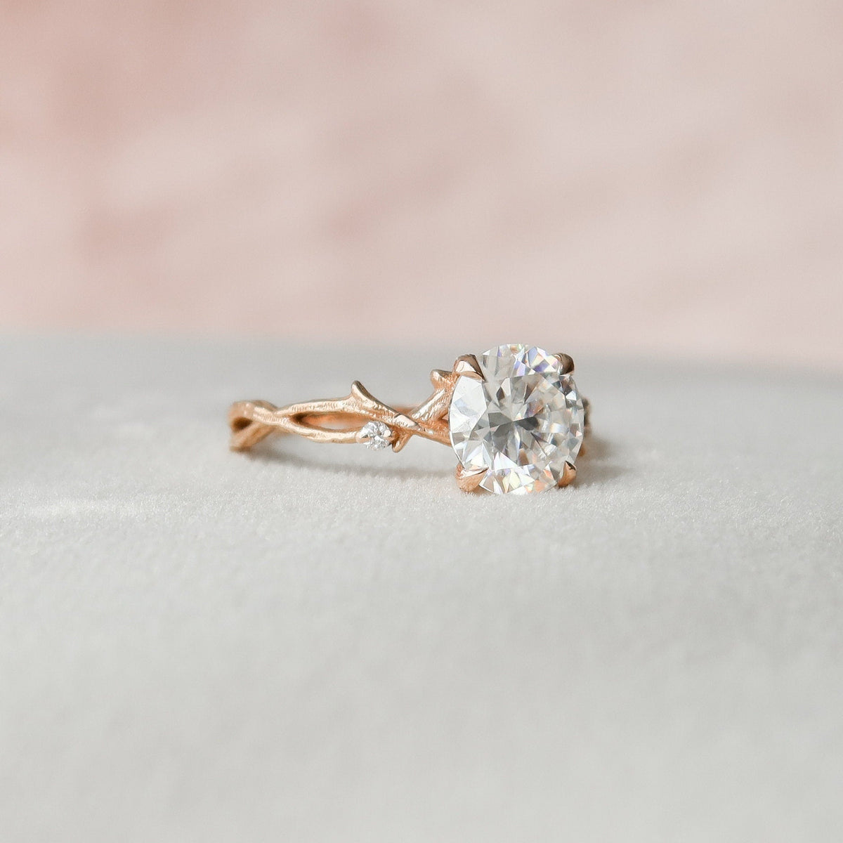 1.5 CT Round Twig Pave Lab Grown Diamond Engagement Ring