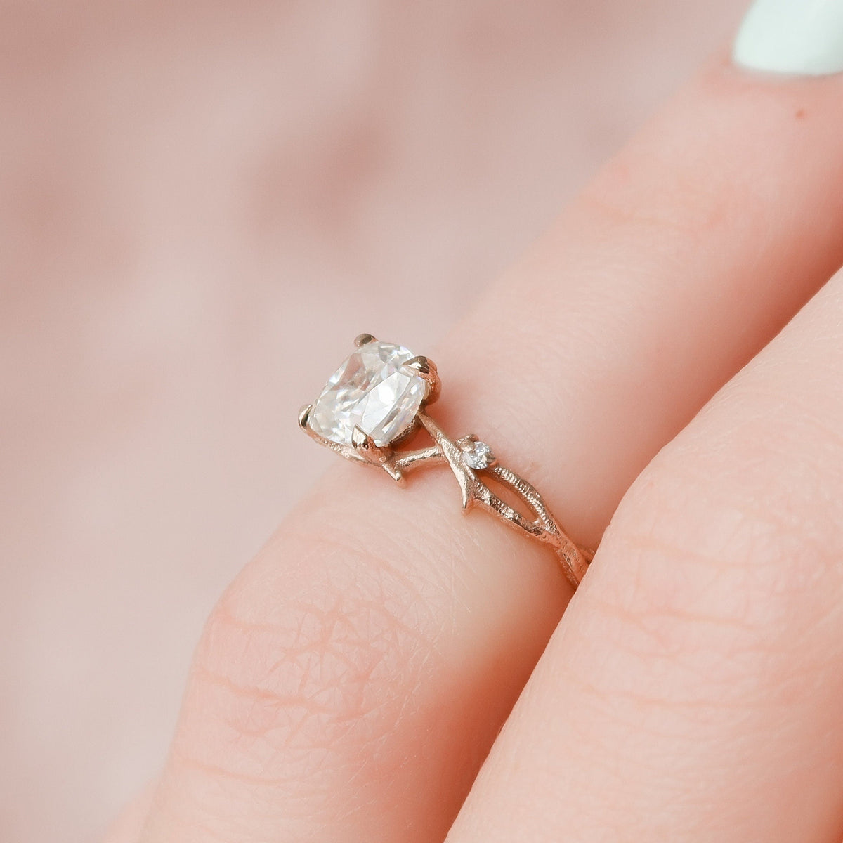 1 CT Cushion Twig Pave Lab Grown Diamond Engagement Ring