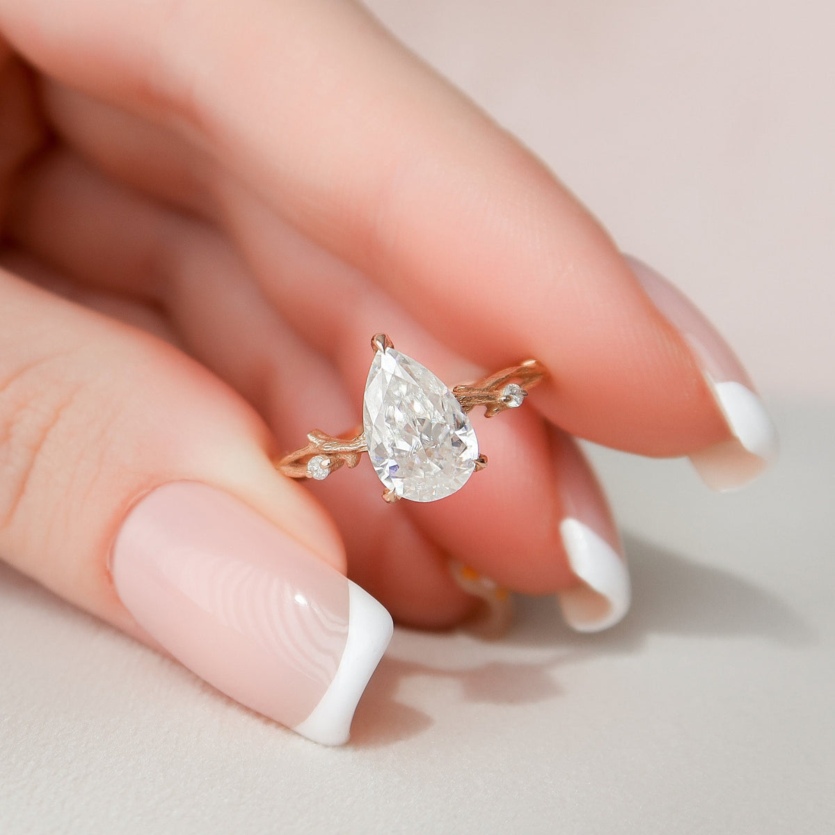 1.5 CT Pear Twig Pave Lab Grown Diamond Engagement Ring