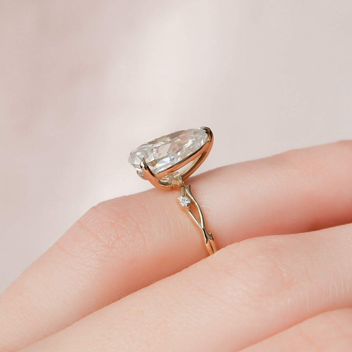 2.5 CT Pear Twig Pave Lab Grown Diamond Engagement Ring
