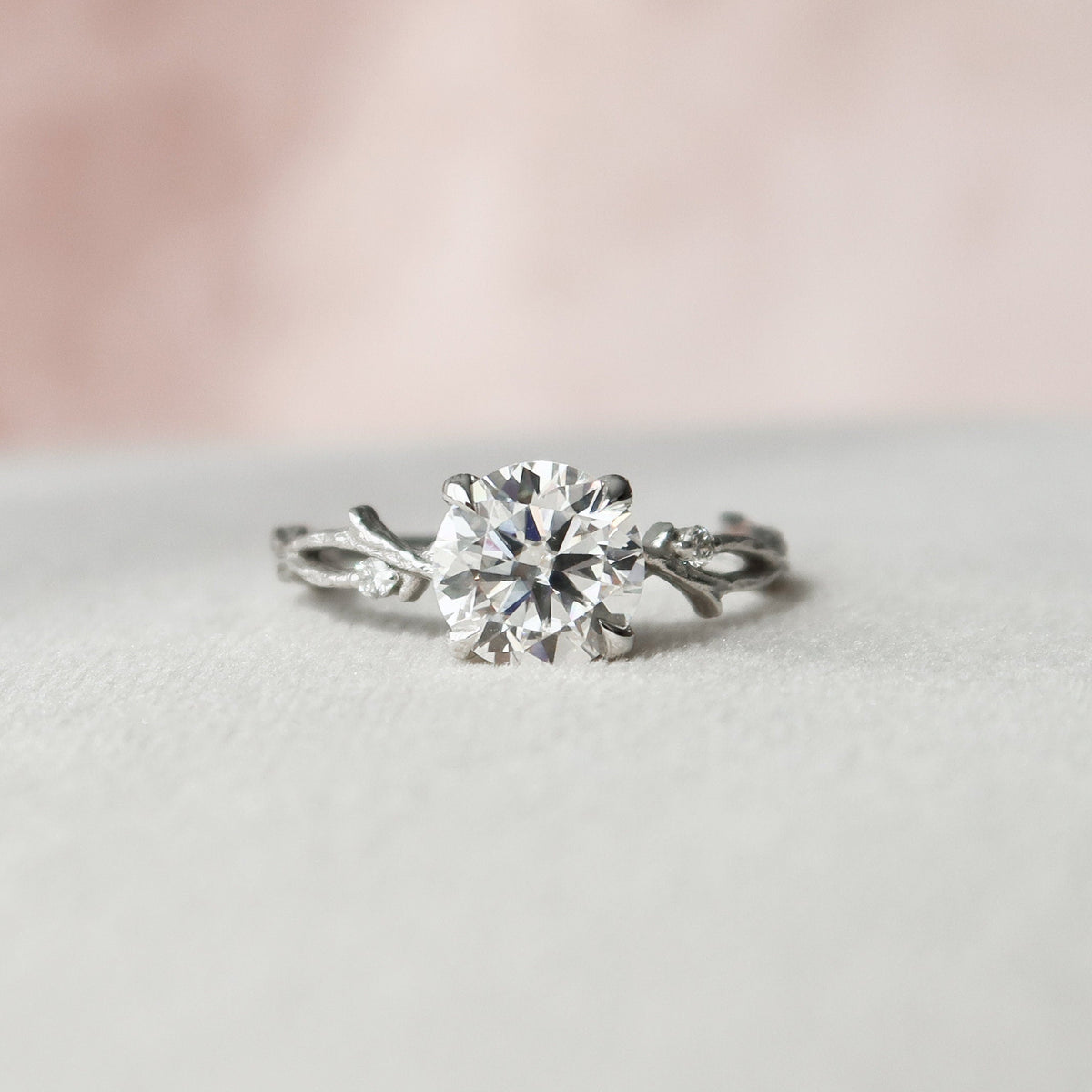 1.5 CT Round Twig Pave Lab Grown Diamond Engagement Ring