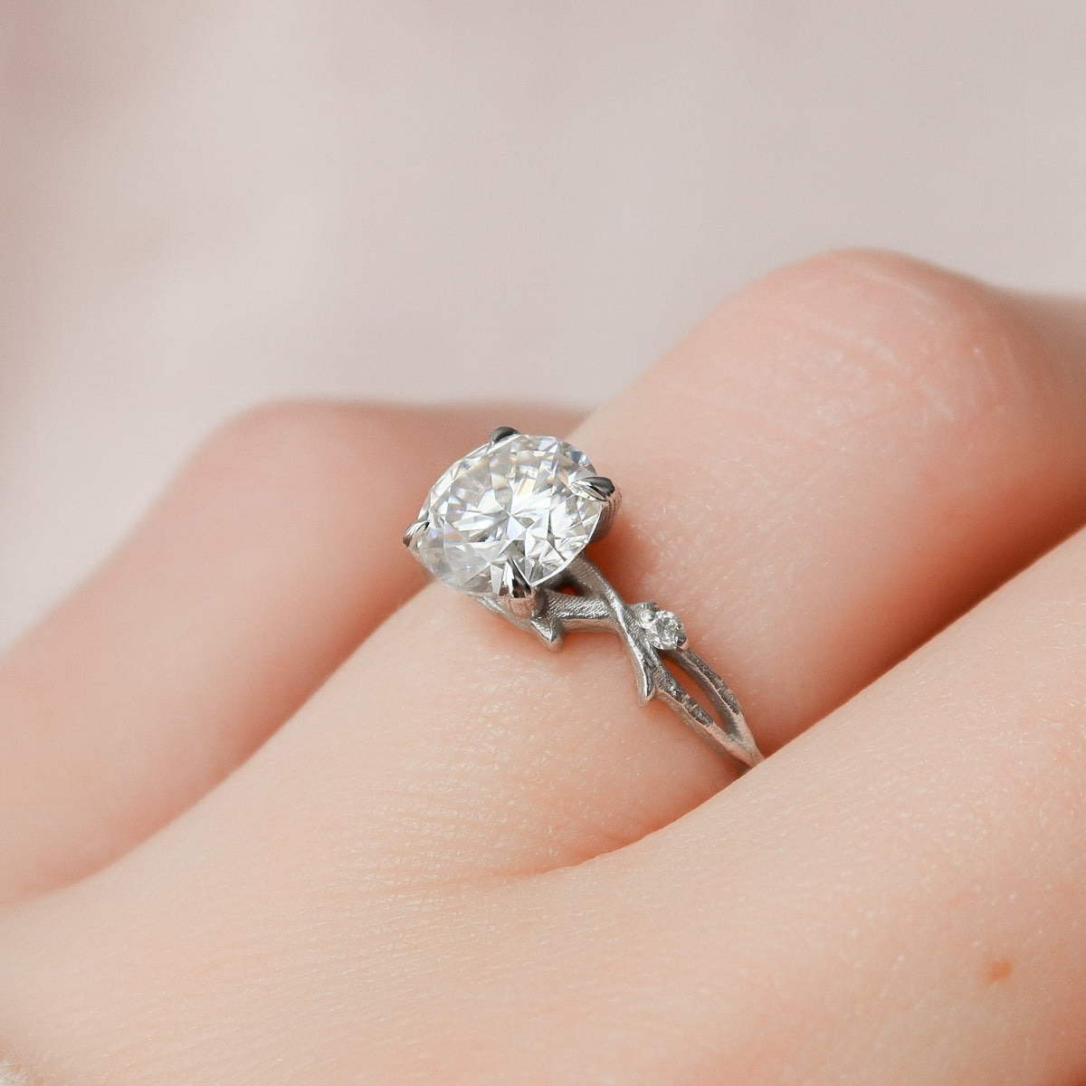 1.5 CT Round Twig Pave Lab Grown Diamond Engagement Ring