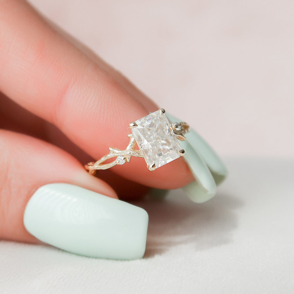 2 CT Radiant Twig Pave Lab Grown Diamond Engagement Ring