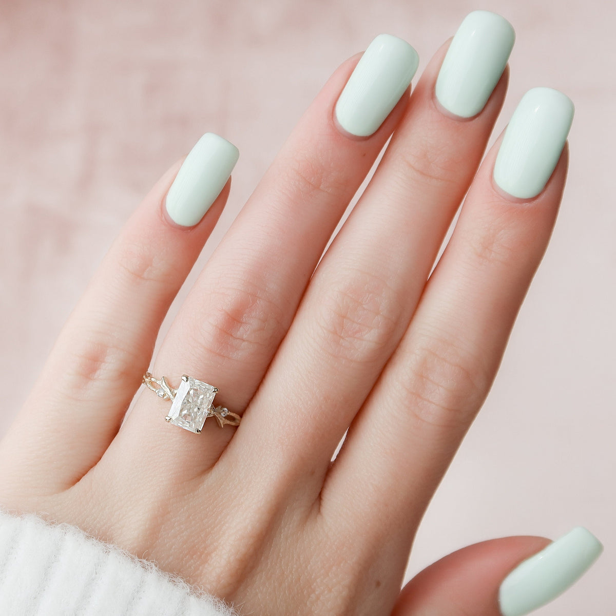 2 CT Radiant Twig Pave Lab Grown Diamond Engagement Ring