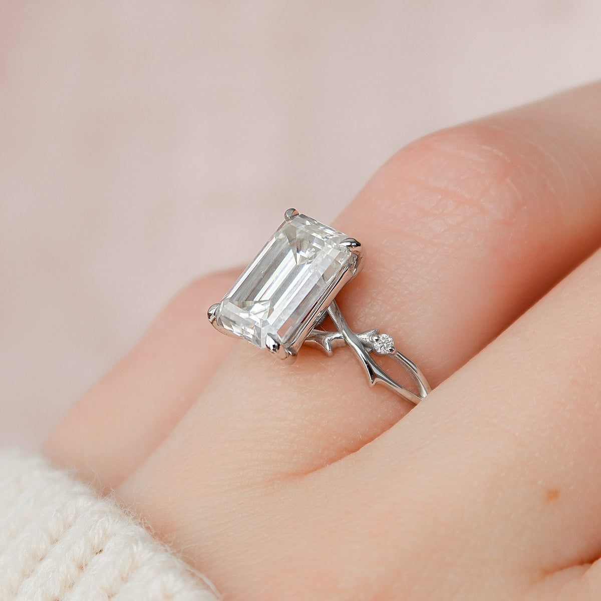 4 CT Emerald Twig Pave Lab Grown Diamond Engagement Ring