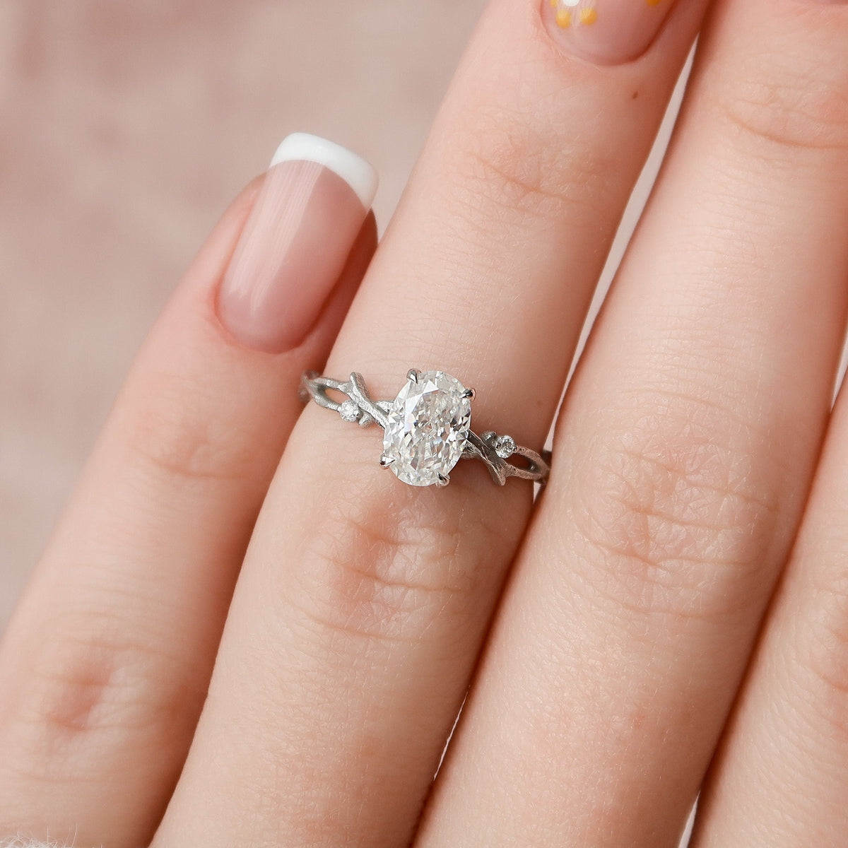 1 CT Oval Twig Pave Lab Grown Diamond Engagement Ring