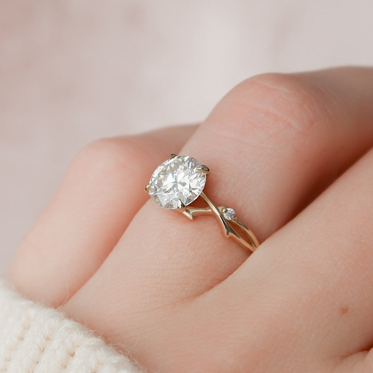 1.5 CT Round Twig Pave Lab Grown Diamond Engagement Ring