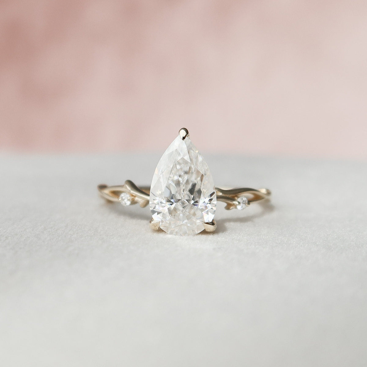 2 CT Pear Twig Pave Lab Grown Diamond Engagement Ring
